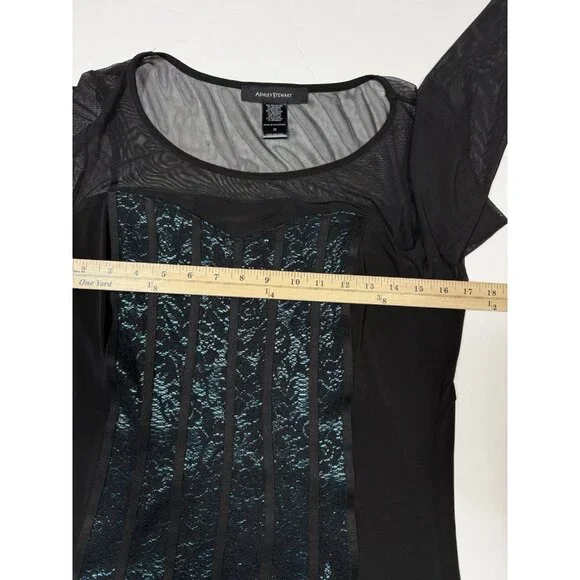 Vintage Black Sheer Corset Lace Long Sleeve Top Fairy Grunge Whimsigoth Sexy L - Picture 9 of 10